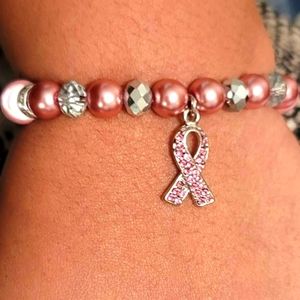 Pink Ribbon Beaded Bracelet